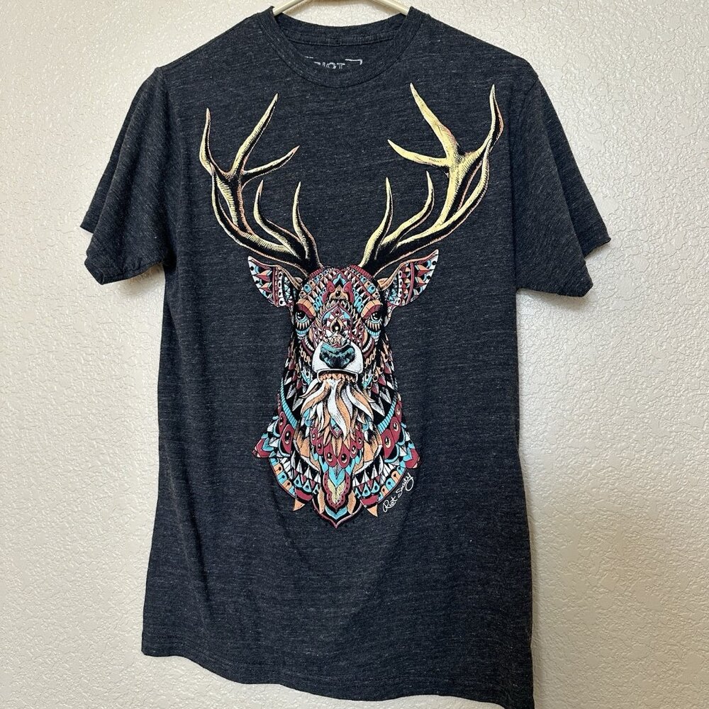 Elk Head T-Shirt (Riot Society, size: M, Made in USA) Mosaic Mandala Print